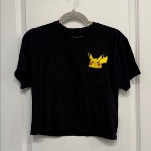 Black Pikachu Crop Top with Front Pocket